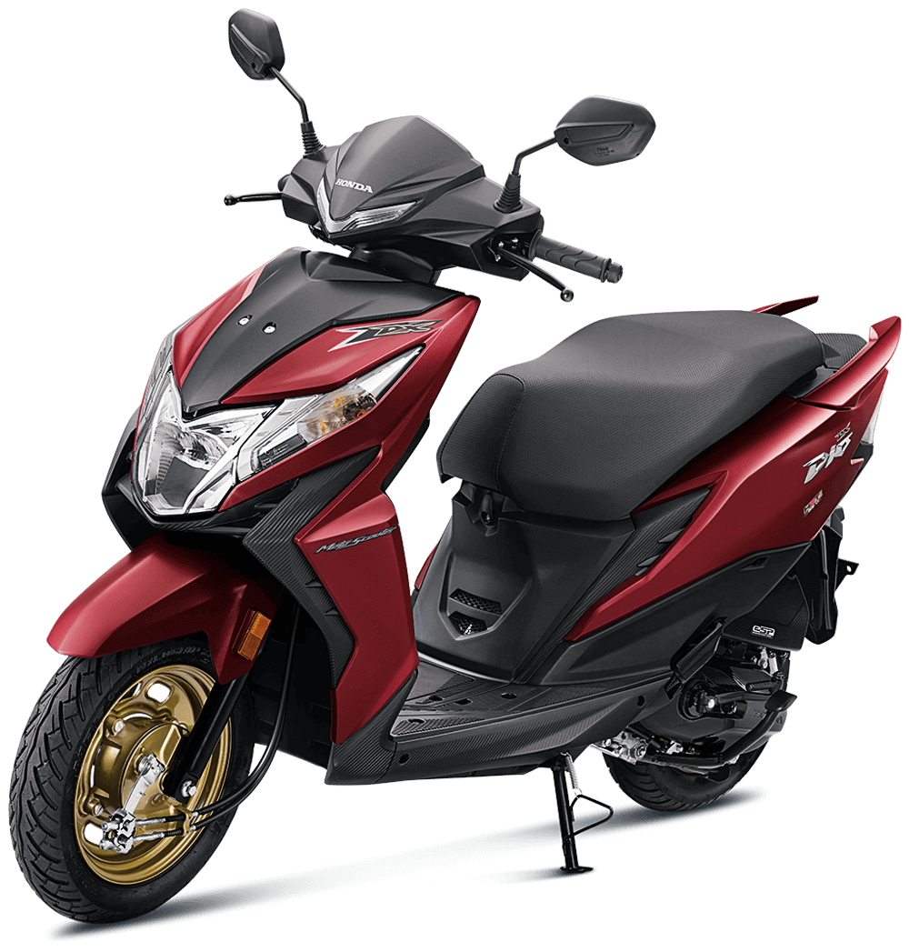 Checkout Deluxe red Honda Dio BS6 at reasonable price exclusively at Rushabh Honda, Nashik. Best Two wheeler Honda Dealers for years.