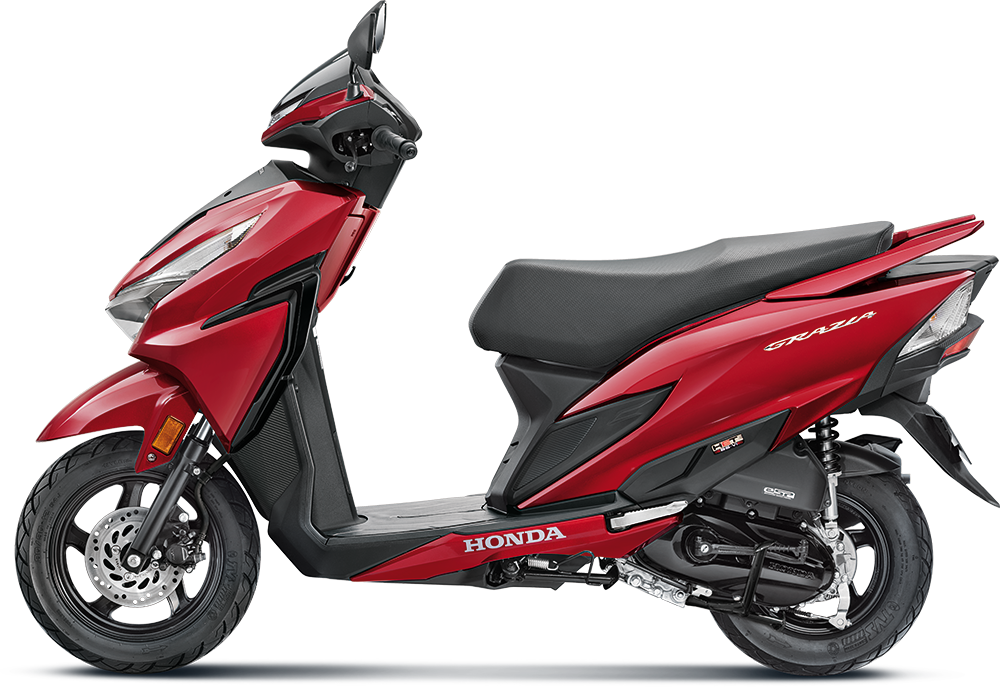 Available Pearl Spartan Red Honda Grazia 125 at reasonable price exclusively at Rushabh Honda, Nashik. Best Two wheeler Honda Dealers for years. 