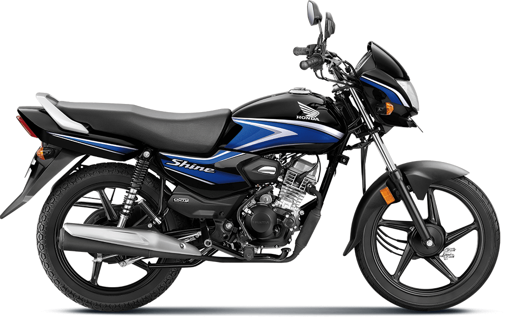 Checkout Black With Blue Honda Shine at reasonable price exclusively at Rushabh Honda, Nashik. Best Two wheeler Honda Dealers for years.